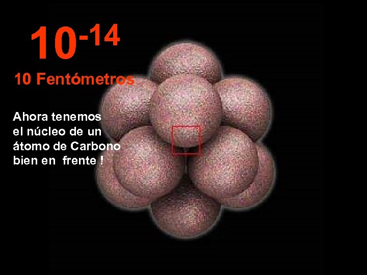 -14 10 10 Fentómetros Ahora tenemos el núcleo de un átomo de Carbono bien