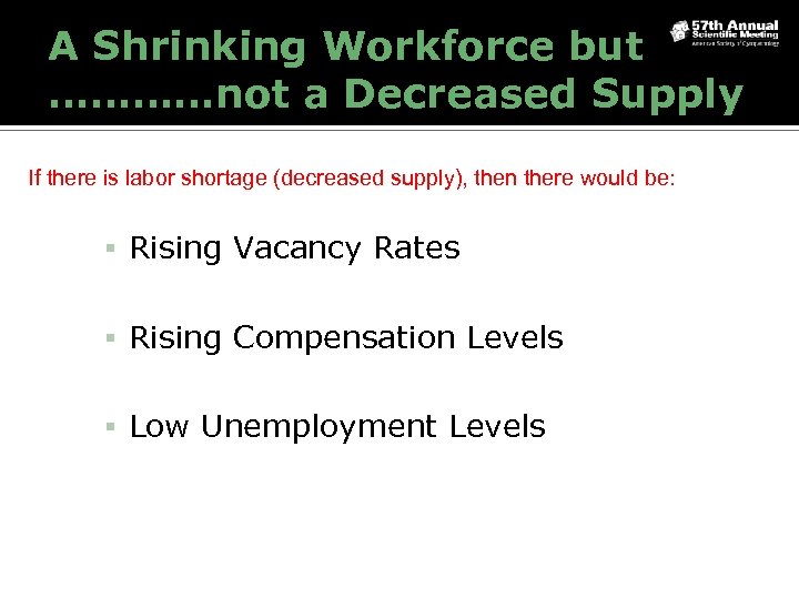 A Shrinking Workforce but …………not a Decreased Supply If there is labor shortage (decreased