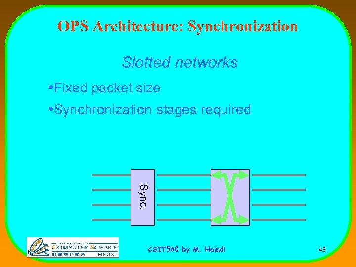 OPS Architecture: Synchronization Slotted networks • Fixed packet size • Synchronization stages required Sync.