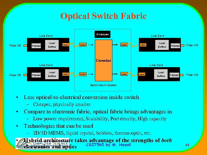 Optical Switch Fabric Scheduler Line Card Fiber I/O Local Framer Buffers Laser Line Card