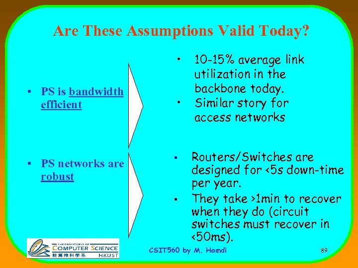 Are These Assumptions Valid Today? • • PS is bandwidth efficient • PS networks