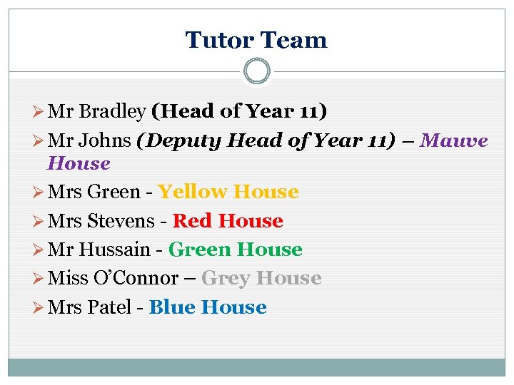 Tutor Team Ø Mr Bradley (Head of Year 11) Ø Mr Johns (Deputy Head