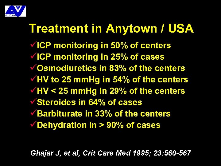 Treatment in Anytown / USA üICP monitoring in 50% of centers üICP monitoring in