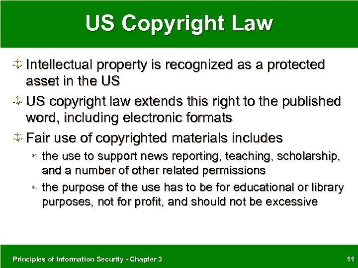 US Copyright Law Intellectual property is recognized as a protected asset in the US