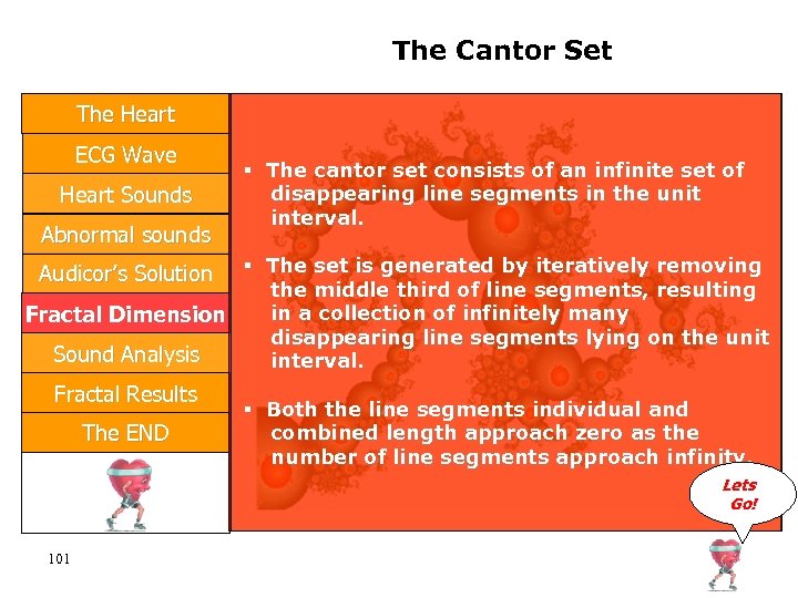 The Cantor Set The Heart ECG Wave Heart Sounds Abnormal sounds The cantor set
