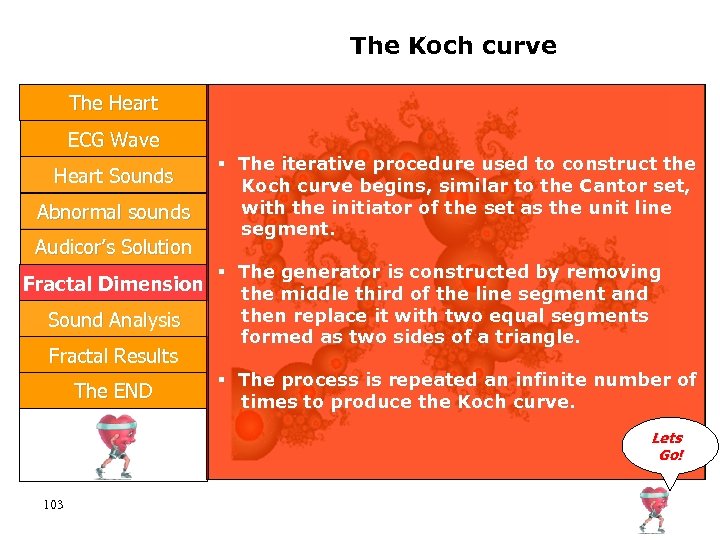 The Koch curve The Heart ECG Wave Heart Sounds Abnormal sounds Audicor’s Solution Fractal