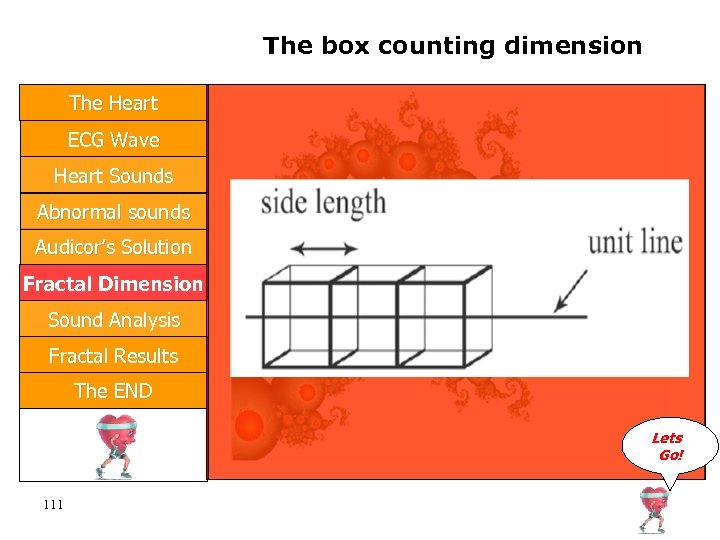 The box counting dimension The Heart ECG Wave Heart Sounds Abnormal sounds Audicor’s Solution