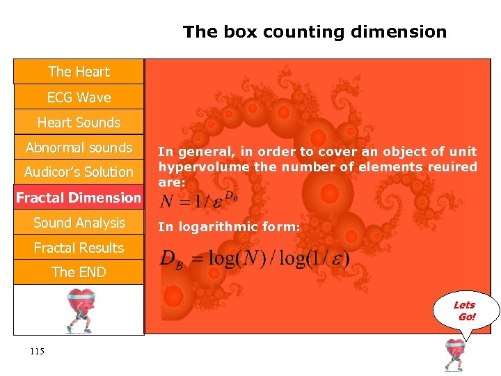 The box counting dimension The Heart ECG Wave Heart Sounds Abnormal sounds Audicor’s Solution