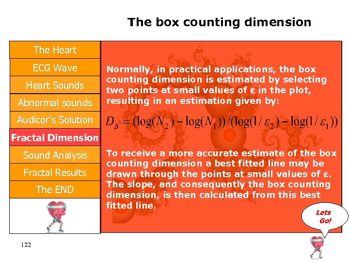 The box counting dimension The Heart ECG Wave Heart Sounds Abnormal sounds Normally, in
