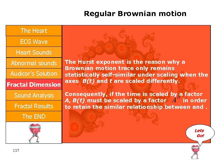 Regular Brownian motion The Heart ECG Wave Heart Sounds Abnormal sounds Audicor’s Solution Fractal
