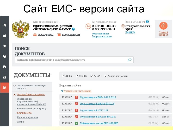 Сайт ЕИС- версии сайта 