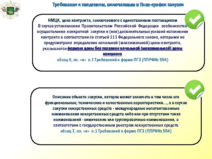 Требования к сведениям, включаемым в План-график закупок НМЦК, цена контракта, заключаемого с единственным поставщиком