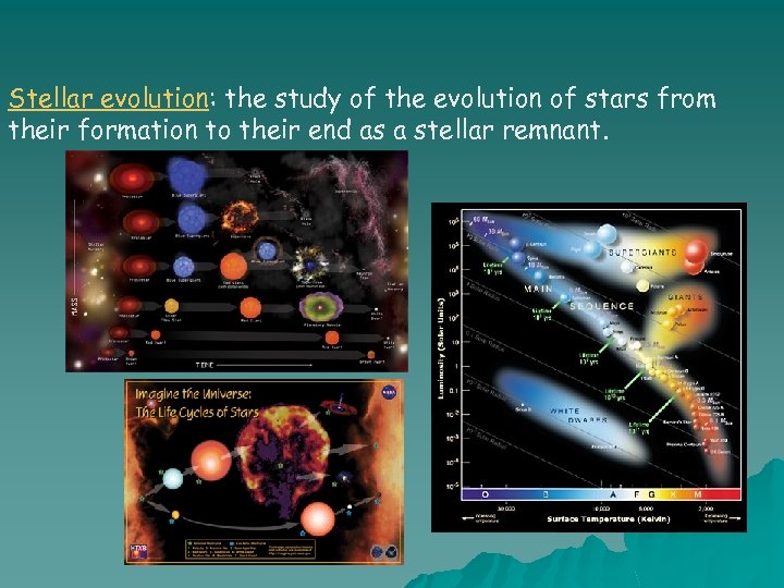 Stellar evolution: the study of the evolution of stars from their formation to their