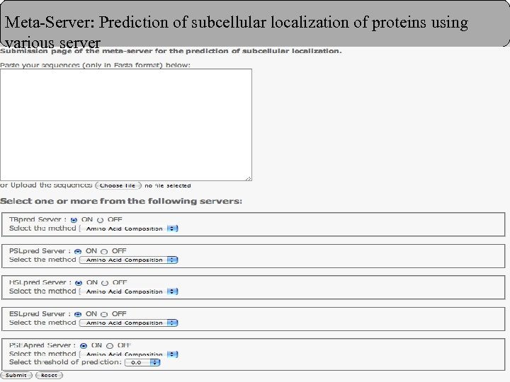 Meta-Server: Prediction of subcellular localization of proteins using various server 