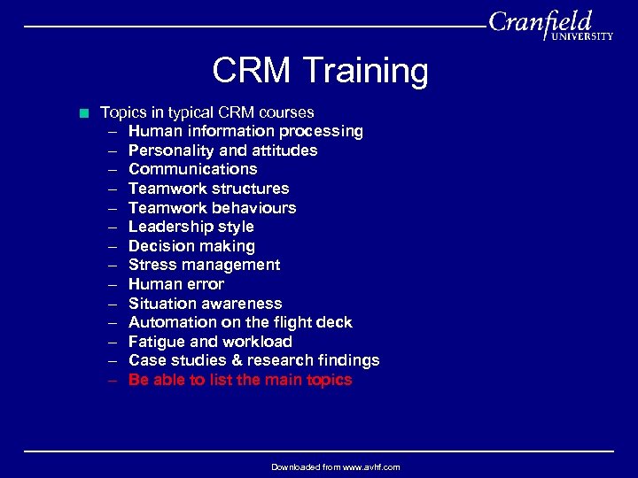CRM Training < Topics in typical CRM courses – Human information processing – Personality