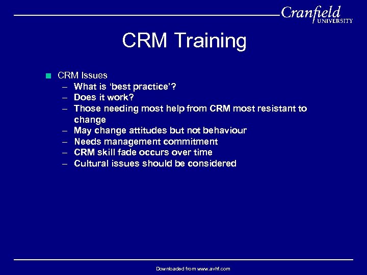 CRM Training < CRM Issues – What is ‘best practice’? – Does it work?