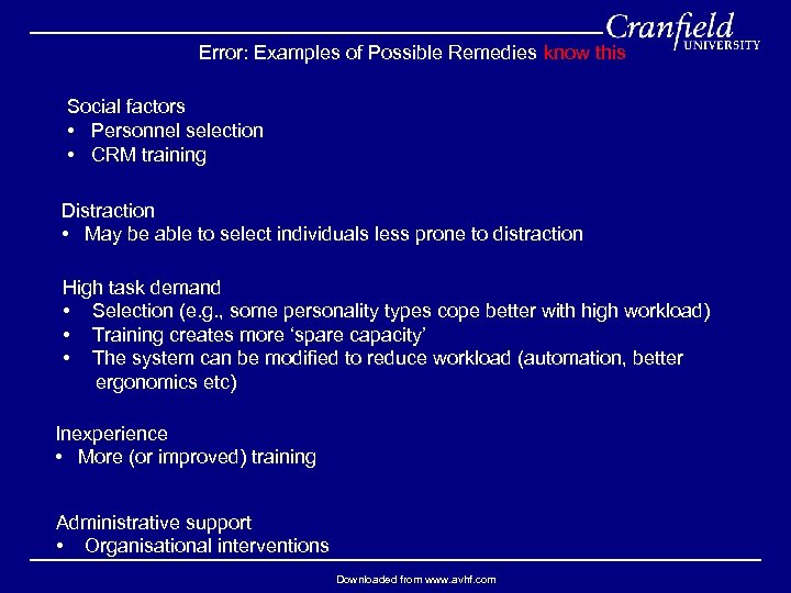 Error: Examples of Possible Remedies know this Social factors • Personnel selection • CRM