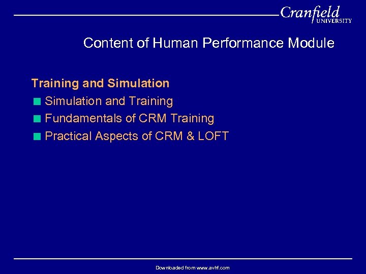 Content of Human Performance Module Training and Simulation < Simulation and Training < Fundamentals