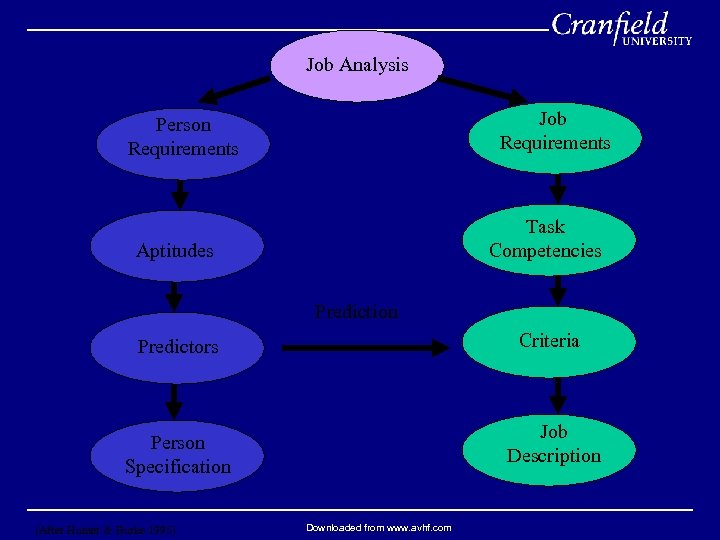 Job Analysis Job Requirements Person Requirements Task Competencies Aptitudes Prediction Criteria Predictors Job Description