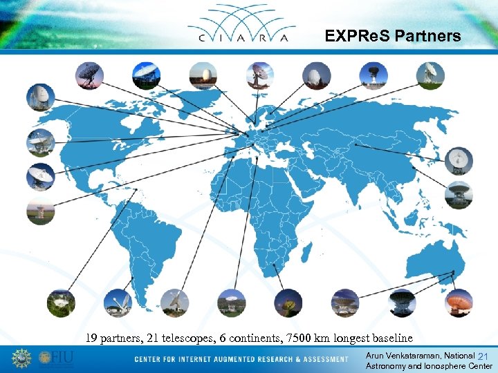 EXPRe. S Partners 19 partners, 21 telescopes, 6 continents, 7500 km longest baseline Arun