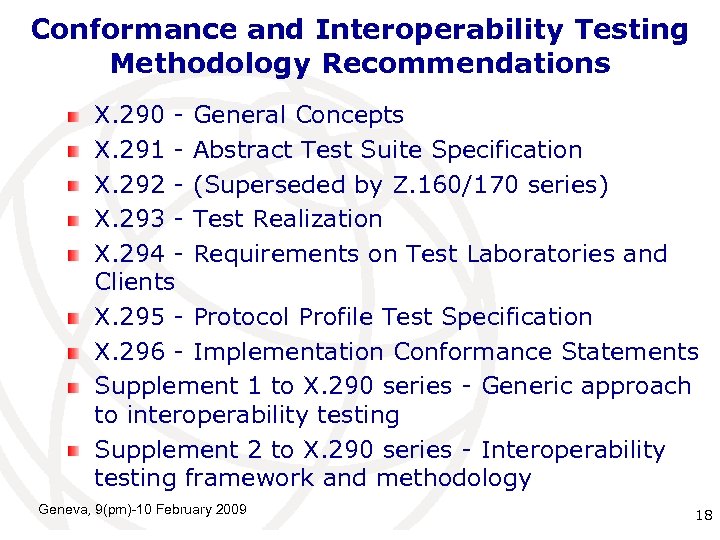 Conformance and Interoperability Testing Methodology Recommendations X. 290 - General Concepts X. 291 -