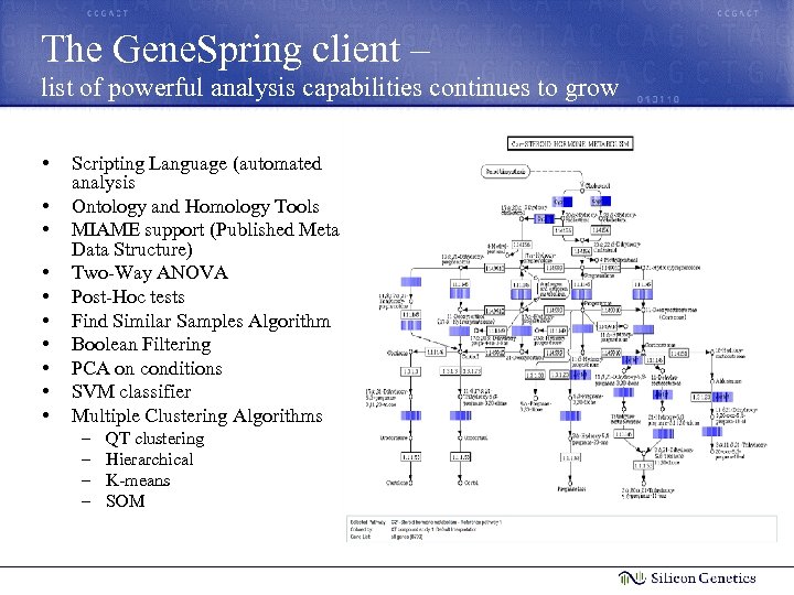 The Gene. Spring client – list of powerful analysis capabilities continues to grow •