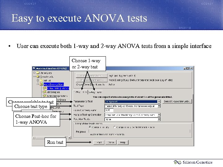 Easy to execute ANOVA tests • User can execute both 1 -way and 2