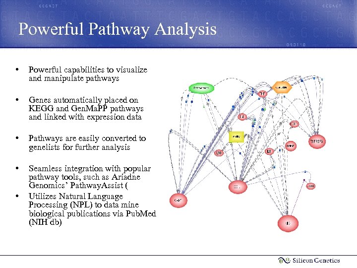 Powerful Pathway Analysis • Powerful capabilities to visualize and manipulate pathways • Genes automatically