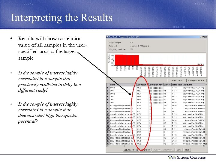 Interpreting the Results • Results will show correlation value of all samples in the