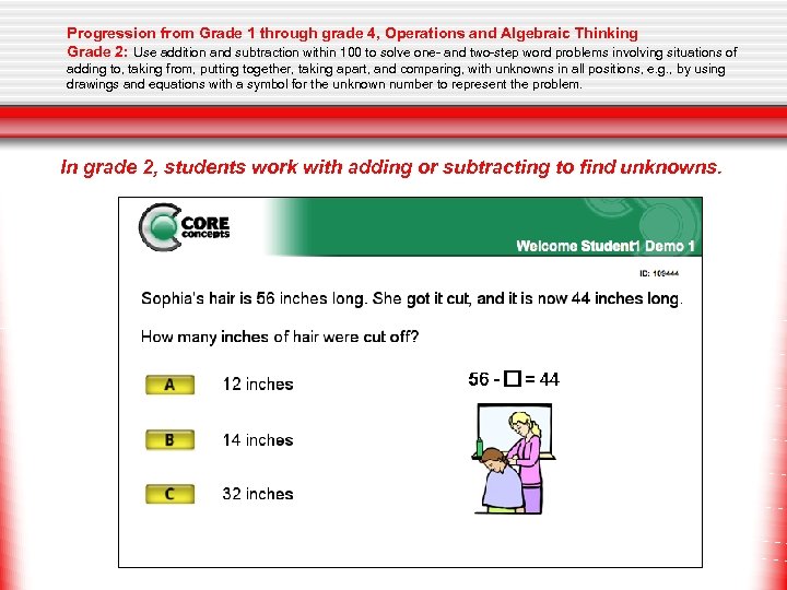 Progression from Grade 1 through grade 4, Operations and Algebraic Thinking Grade 2: Use