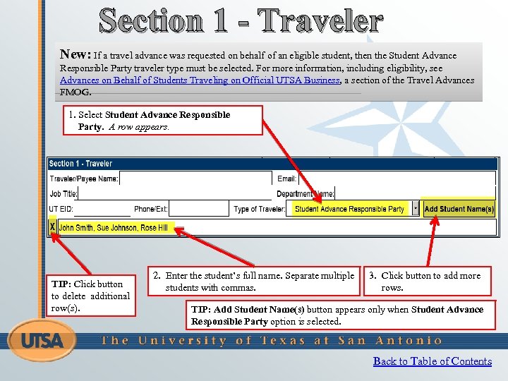 Section 1 - Traveler New: If a travel advance was requested on behalf of