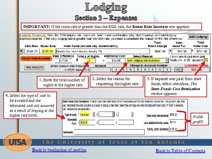 Lodging Section 3 – Expenses IMPORTANT: If the room rate is greater than the