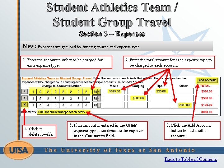 Student Athletics Team / Student Group Travel Section 3 – Expenses New: Expenses are