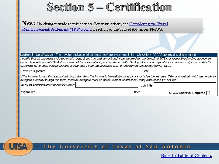Section 5 – Certification New: No changes made to this section. For instructions, see