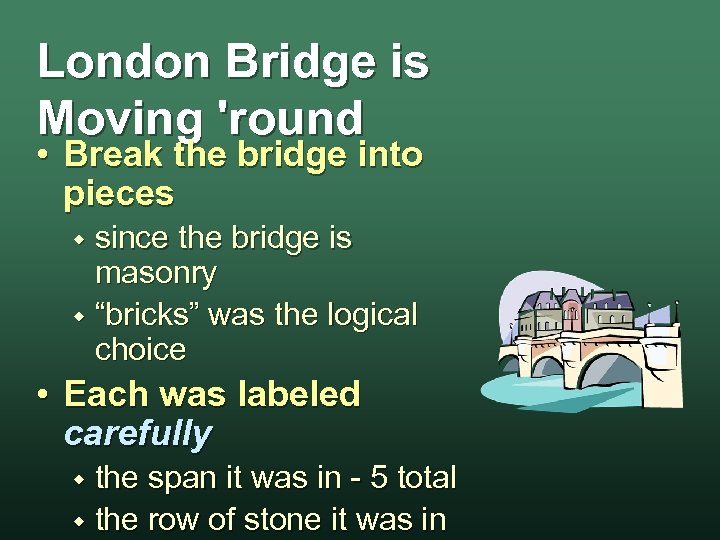 London Bridge is Moving 'round • Break the bridge into pieces since the bridge