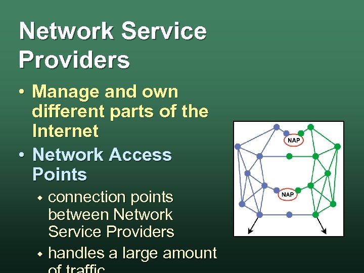 Network Service Providers • Manage and own different parts of the Internet • Network
