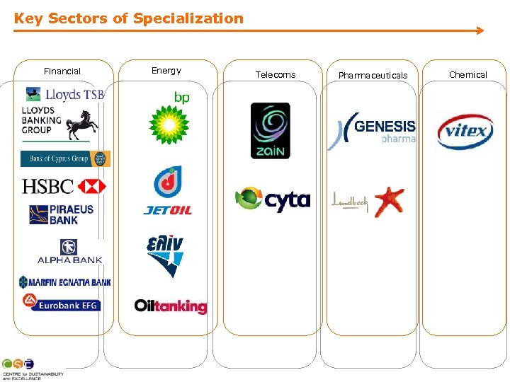 Κey Sectors of Specialization Financial Energy Telecoms Pharmaceuticals Chemical 