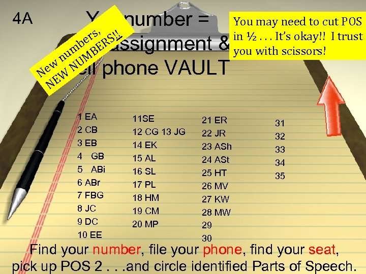 4 A Yer number = You may need to cut POS , in ½.