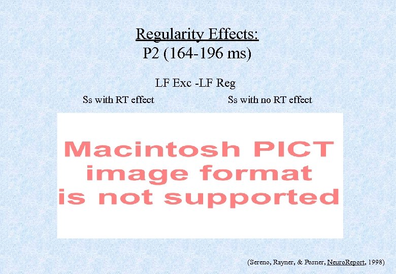 Regularity Effects: P 2 (164 -196 ms) LF Exc -LF Reg Ss with RT