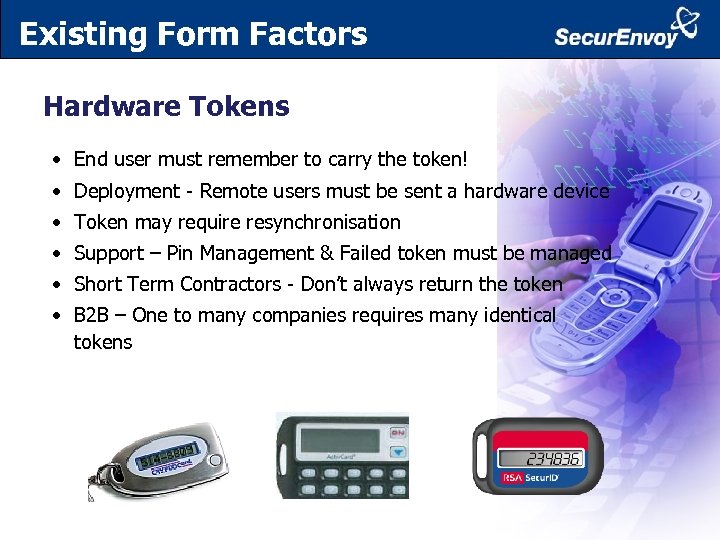 Existing Form Factors Hardware Tokens • End user must remember to carry the token!
