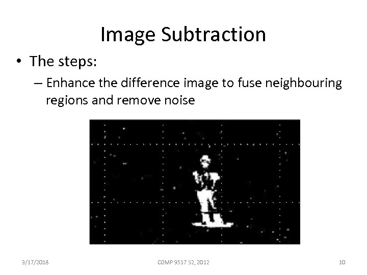 Image Subtraction • The steps: – Enhance the difference image to fuse neighbouring regions