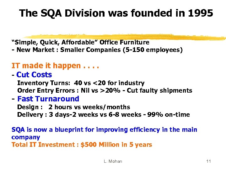 The SQA Division was founded in 1995 “Simple, Quick, Affordable” Office Furniture - New