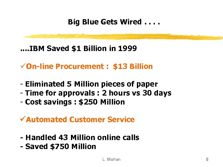 Big Blue Gets Wired. . . . IBM Saved $1 Billion in 1999 üOn-line