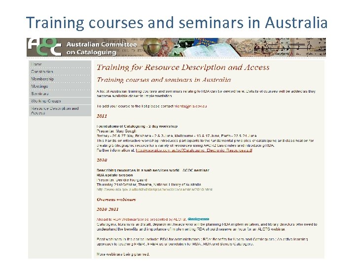 Training courses and seminars in Australia 