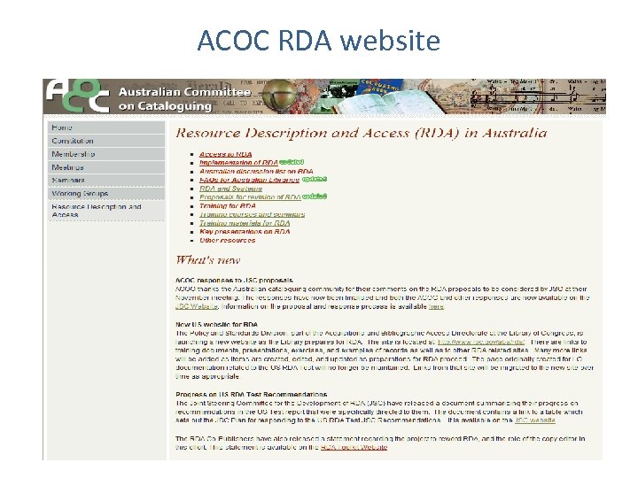 ACOC RDA website 