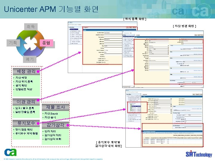 Unicenter APM 기능별 화면 [ 위치 등록 화면 ] [ 자산 변경 화면 ]