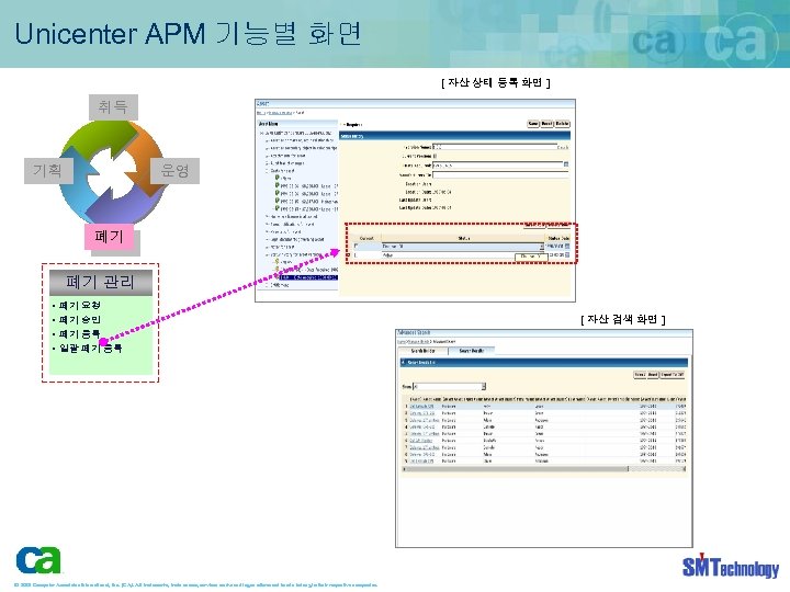 Unicenter APM 기능별 화면 [ 자산 상태 등록 화면 ] 취득 기획 운영 폐기