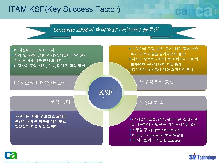 ITAM KSF(Key Success Factor) Unicenter APM이 최적의 IT 자산관리 솔루션 § IT자산의 도입, 설치,