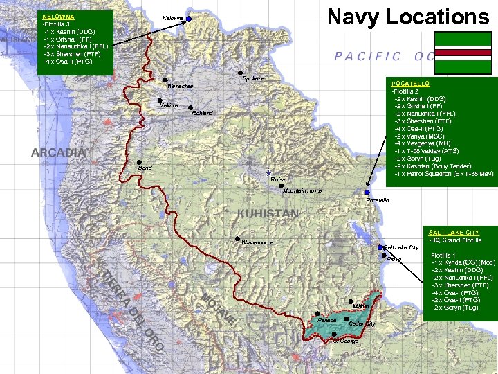 KELOWNA -Flotilla 3 -1 x Kashin (DDG) -1 x Grisha I (FF) -2 x