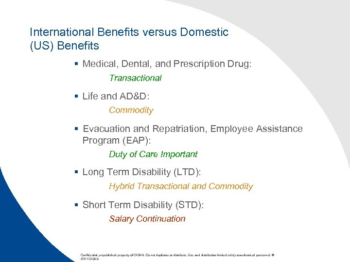 International Benefits versus Domestic (US) Benefits § Medical, Dental, and Prescription Drug: Transactional §